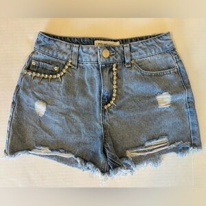 Ban Jara distressed rhinestone & studded accent jean shorts size 3/25